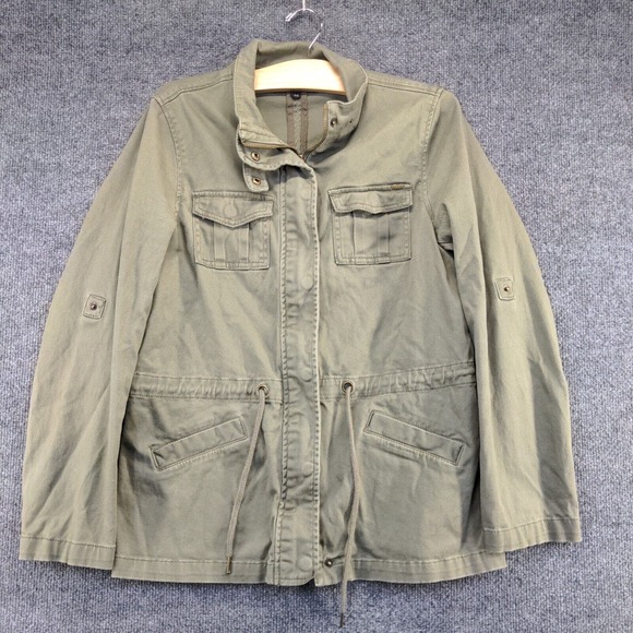 Max Jeans Women's Full Zip Utility Jacket Green Medium Drawstring Waist - Picture 2 of 13